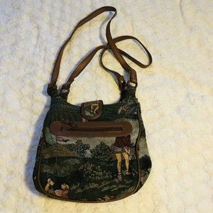 Vtg Warren Reed Tapestry Golf Golfer Scene Bag Purse Hand Bag